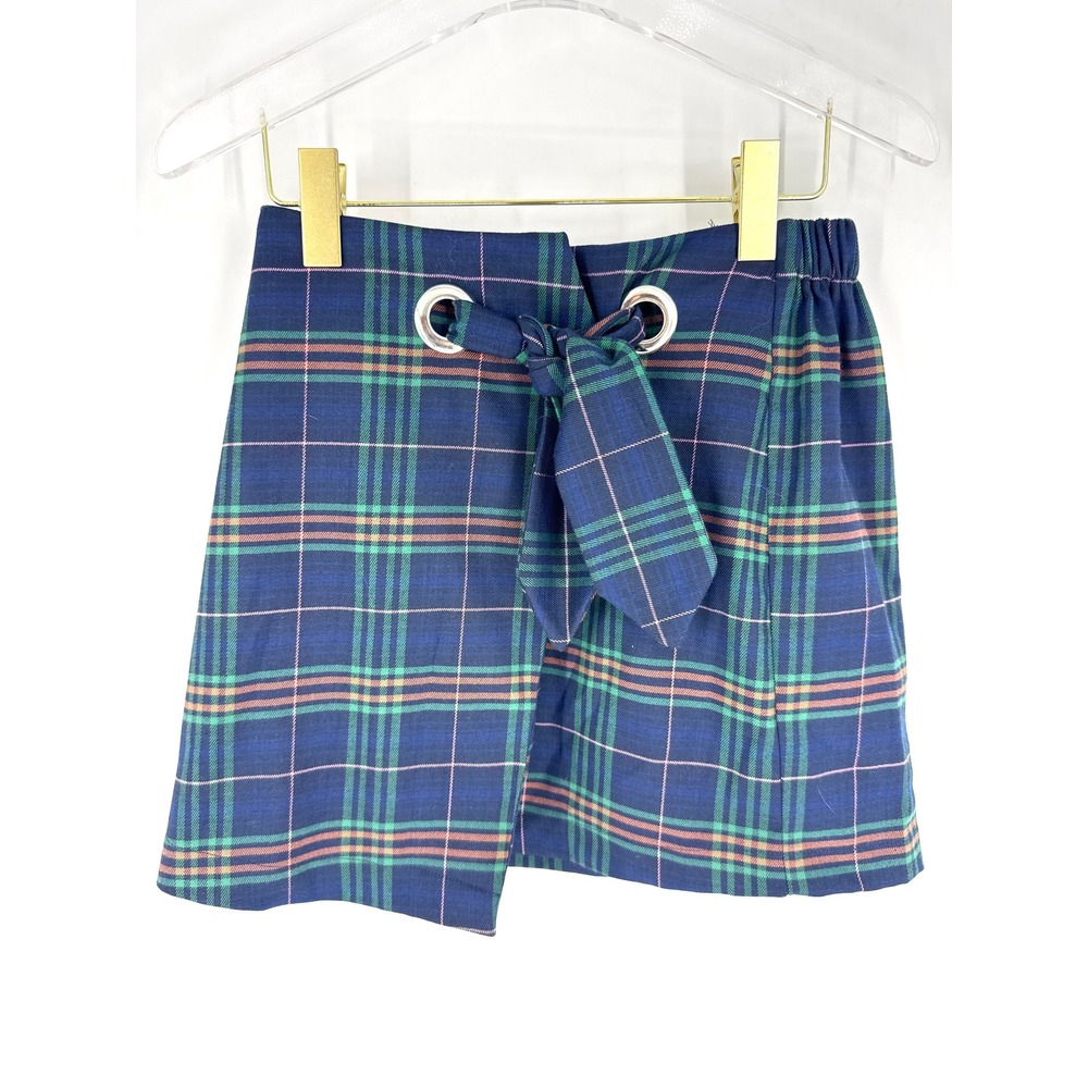 Wild Fable Navy Blue Plaid Tie Waist Wrap Mini Skirt Small